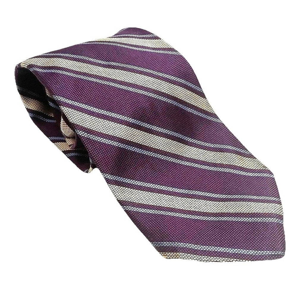 Vintage Brooks Brothers Makers 100% Silk Purple Gold Stripe Wide Tie Made in USA